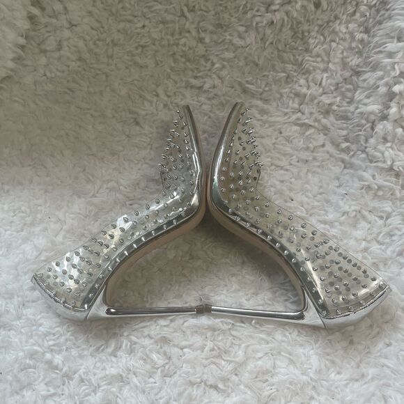 Steve Madden Vala Silver Spiked slip on Heels pointed toe SZ6.5M - Picture 6 of 10